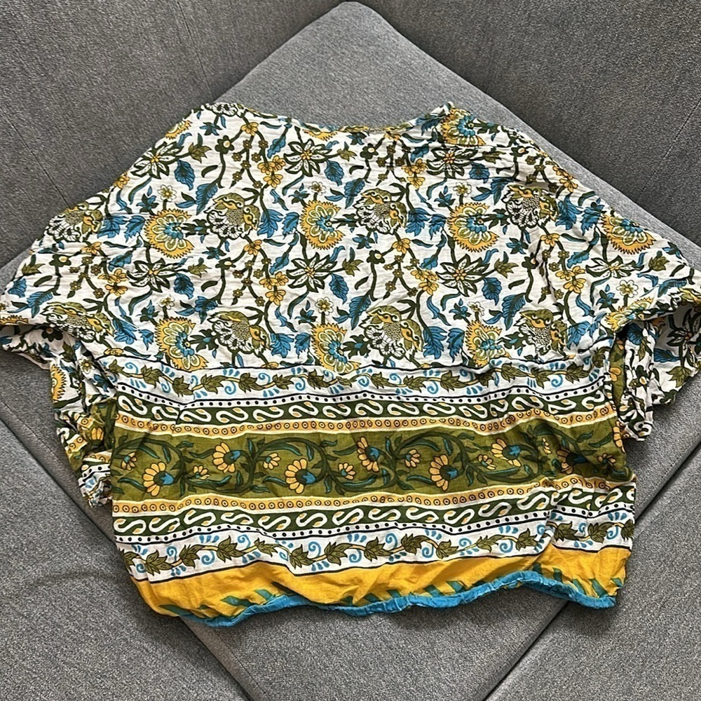 Cynthia Rowley Hippie Boho Top Green/Blue/Yellow Floral Shirt Size Small - Picture 5 of 6